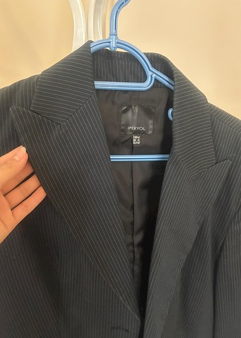 Düğmeli Koyu lacivert Kadın Blazer Ceket - Görsel 5