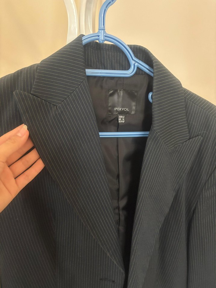 Düğmeli Koyu lacivert Kadın Blazer Ceket - Görsel 5