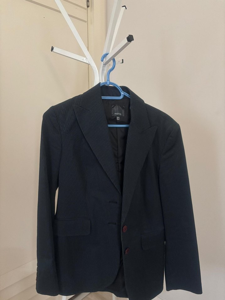 Düğmeli Koyu lacivert Kadın Blazer Ceket - Görsel 4