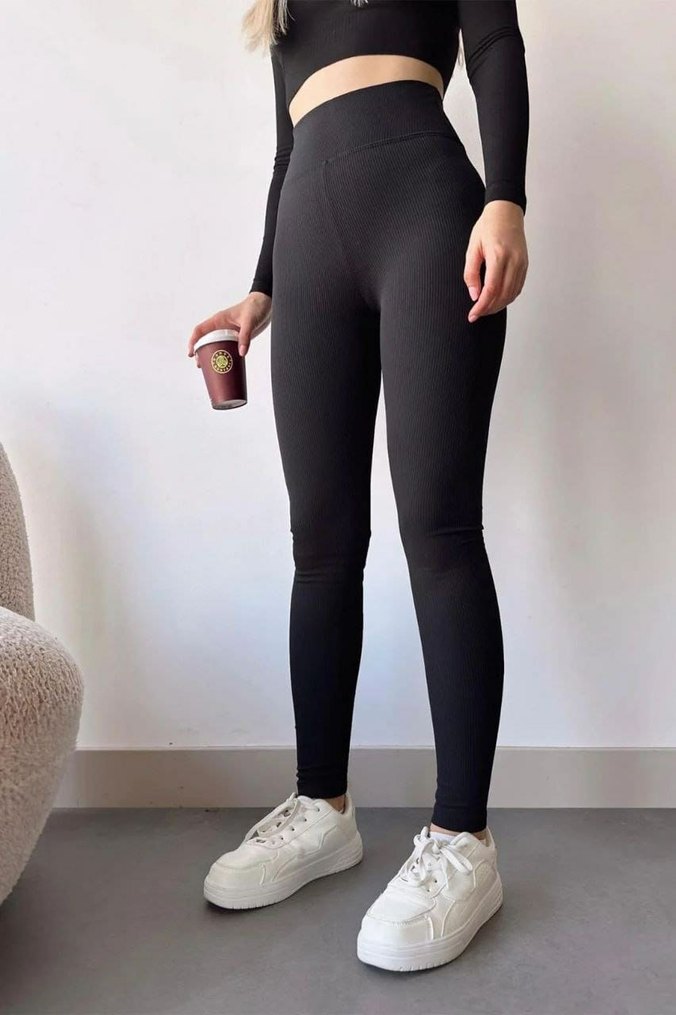 Yüksek Bel Siyah Mini Tayt - Görsel 2