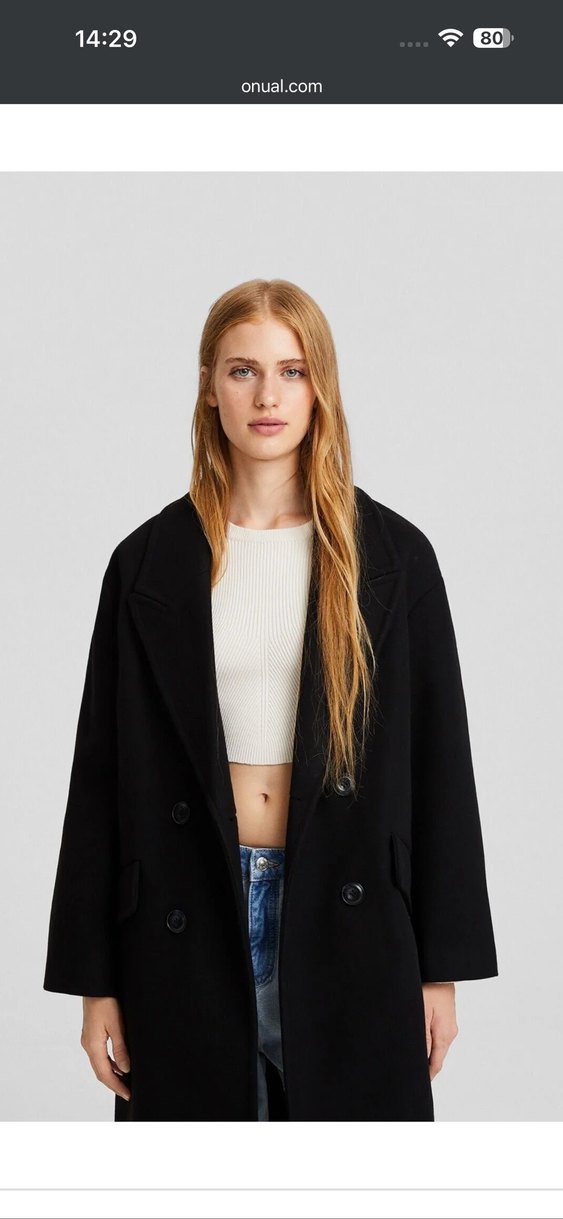 Siyah Midi Kadın Kaban Notched Yaka - Görsel 2