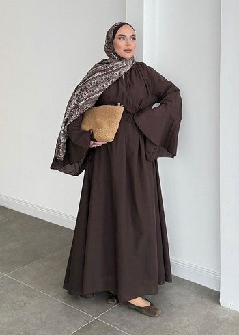 Kahverengi Uzun Bohem Elbise - Görsel 2