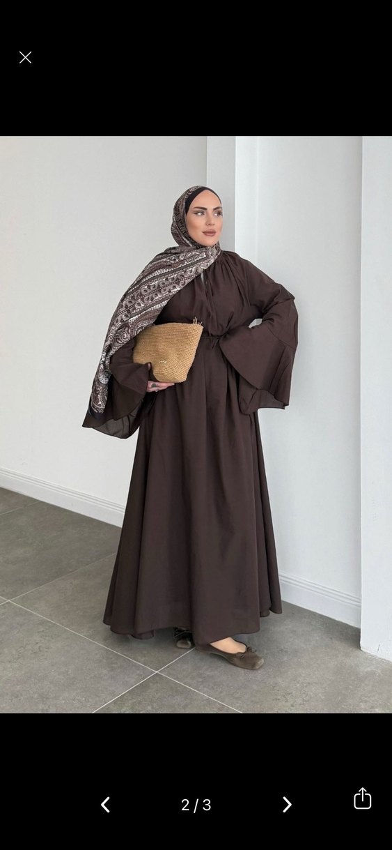 Kahverengi Uzun Bohem Elbise - Görsel 2