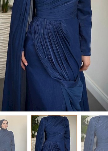Lacivert Drapeli Uzun Abiye Elbise - Görsel 3
