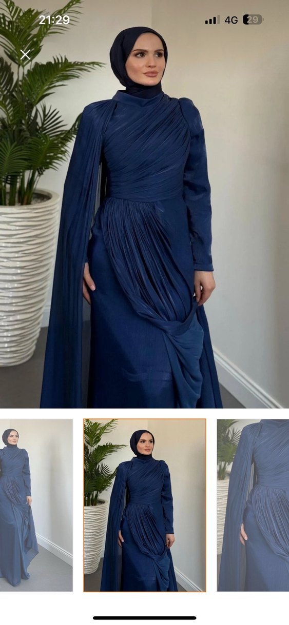 Lacivert Drapeli Uzun Abiye Elbise - Görsel 2