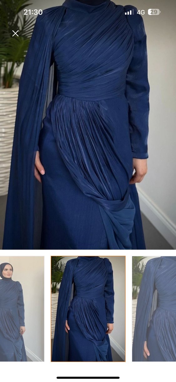 Lacivert Drapeli Uzun Abiye Elbise - Görsel 3