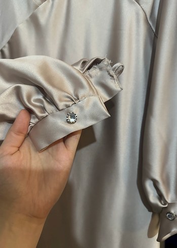 Bej Uzun Drapeli Kadın Elbise - Görsel 4