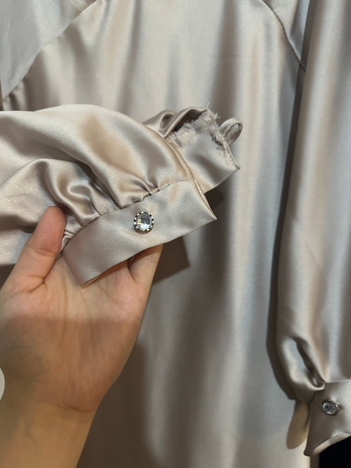 Bej Uzun Drapeli Kadın Elbise - Görsel 4