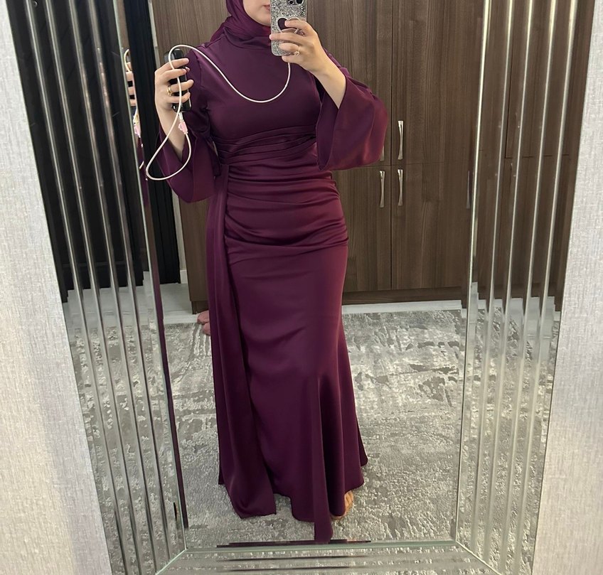 Arabella Mürdüm Drapeli Uzun Abiye Elbise - Görsel 3