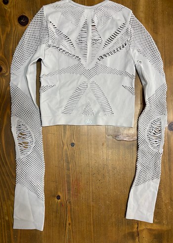 Uzun Kollu Gri Örgü Crop Top - Görsel 2