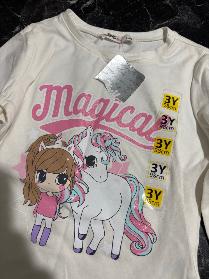 Kız Çocuk Beyaz Payetli Uzun Kollu Tişört - Görsel 2