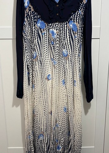 Kadın Lacivert Uzun Kollu Pilili Uzun Elbise - Görsel 2