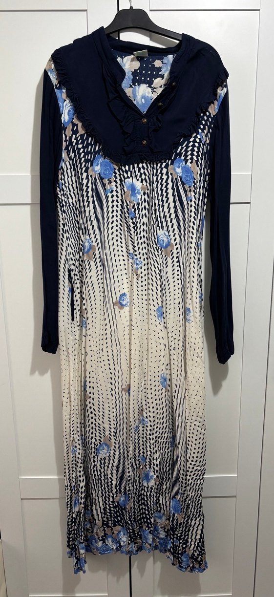 Kadın Lacivert Uzun Kollu Pilili Uzun Elbise - Görsel 2