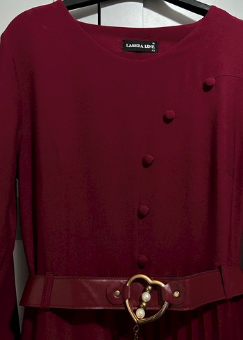 Bordo Uzun Süet Elbise - Görsel 3