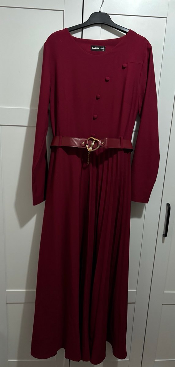 Bordo Uzun Süet Elbise - Görsel 2