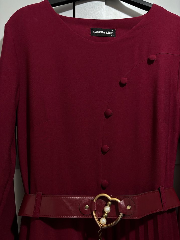 Bordo Uzun Süet Elbise - Görsel 3