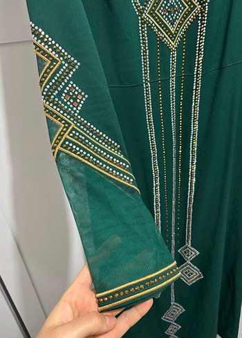 Boncuk İşlemeli Yeşil Uzun Elbise - Görsel 4