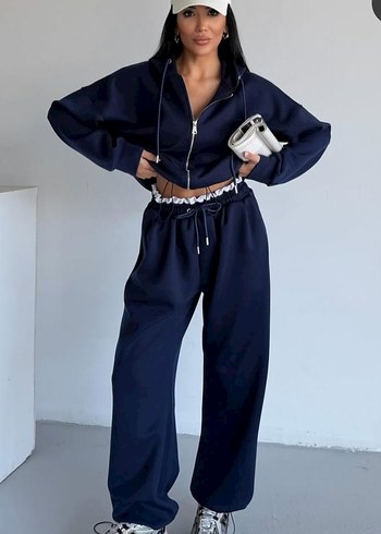 Lacivert Bel Detaylı Rahat Kesim Kadın Eşofman takımı - Görsel 2