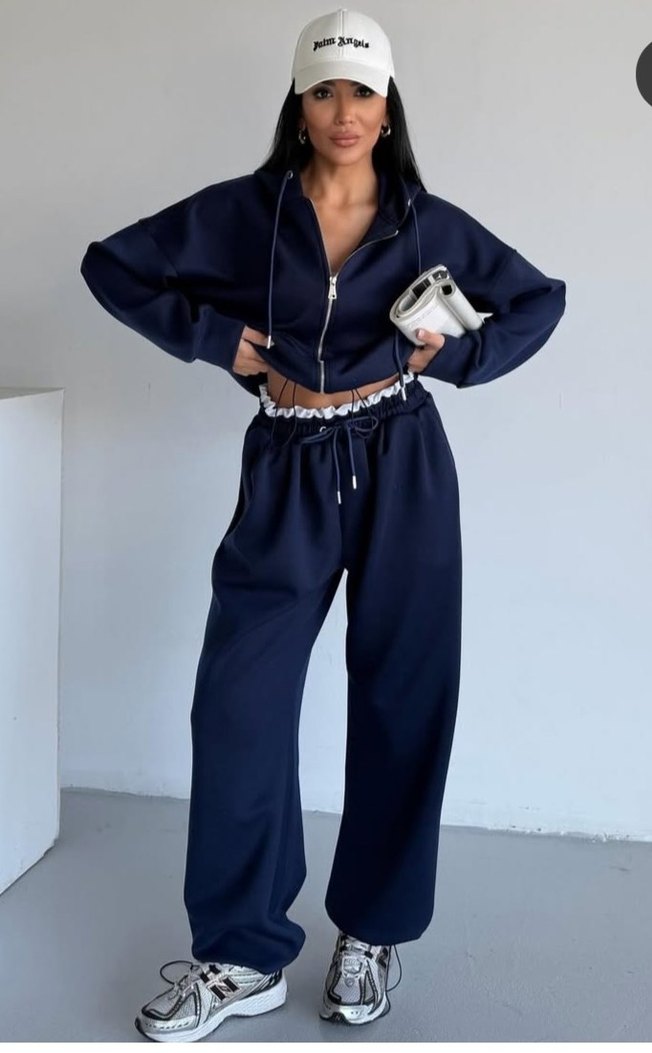 Lacivert Bel Detaylı Rahat Kesim Kadın Eşofman takımı - Görsel 2