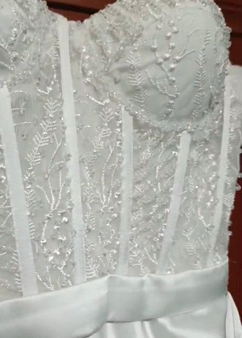 Dantel Detaylı uzun  Beyaz  Nikah elbisesi - Görsel 7