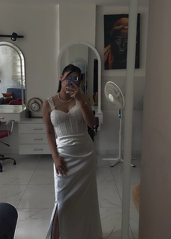 Dantel Detaylı uzun  Beyaz  Nikah elbisesi - Görsel 2