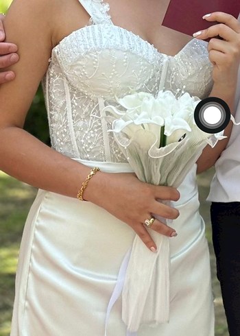 Dantel Detaylı uzun  Beyaz  Nikah elbisesi - Görsel 3