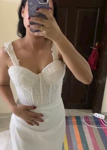 Dantel Detaylı uzun  Beyaz  Nikah elbisesi - Görsel 4