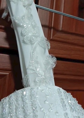 Dantel Detaylı uzun  Beyaz  Nikah elbisesi - Görsel 8