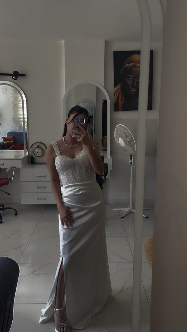 Dantel Detaylı uzun  Beyaz  Nikah elbisesi - Görsel 2