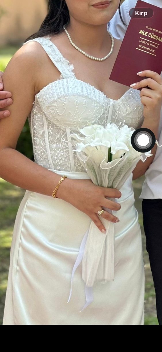 Dantel Detaylı uzun  Beyaz  Nikah elbisesi - Görsel 3