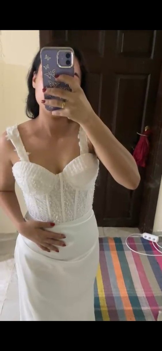 Dantel Detaylı uzun  Beyaz  Nikah elbisesi - Görsel 4