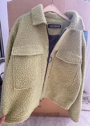 Füme fıstık Yeşil Peluş Kadın Ceket - Görsel 5