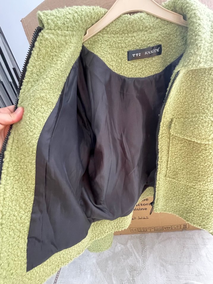 Füme fıstık Yeşil Peluş Kadın Ceket - Görsel 2