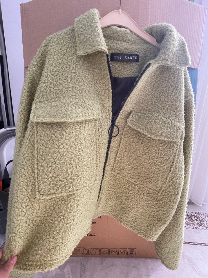 Füme fıstık Yeşil Peluş Kadın Ceket - Görsel 5