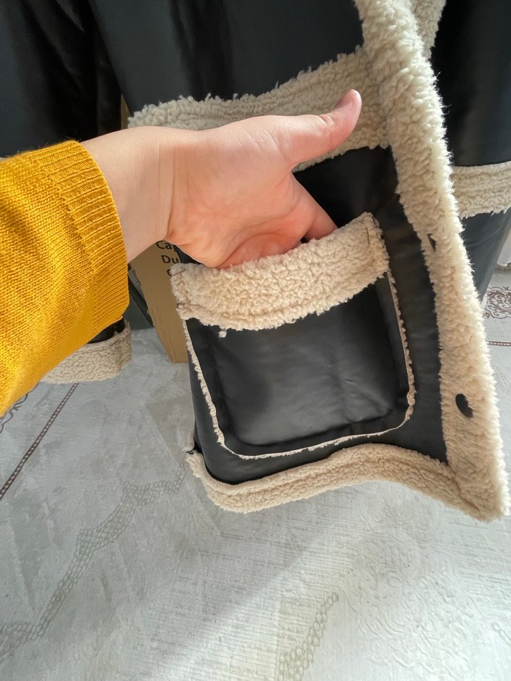 Siyah Deri Kadın Kürklü  Ceket - Görsel 5