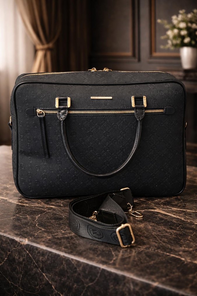 Vakko Kahverengi ve siyah Baskılı Deri unisex Laptop&Evrak Çanta - Görsel 2