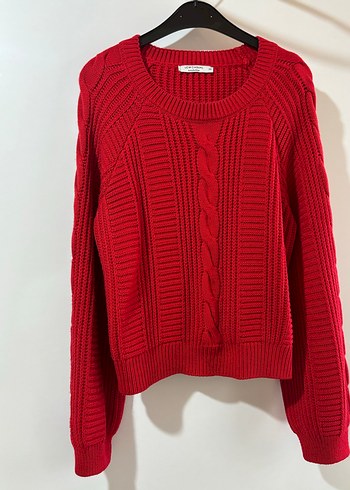 Kırmızı Örgü Kadın Triko Kazak - Görsel 2