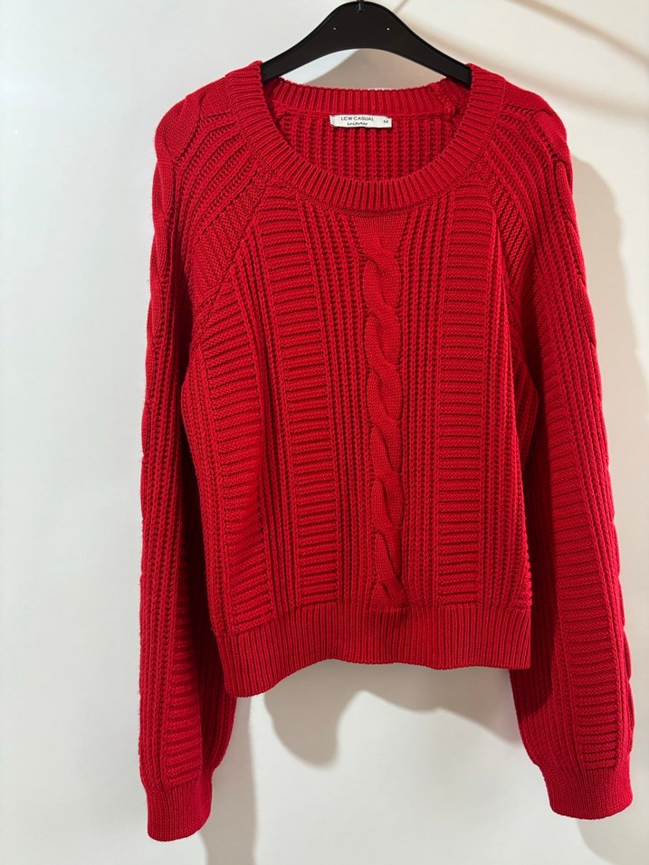 Kırmızı Örgü Kadın Triko Kazak - Görsel 2