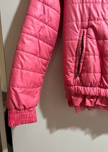 Parlak Pembe Kısa Fermuarlı Kadın Mont - Görsel 2