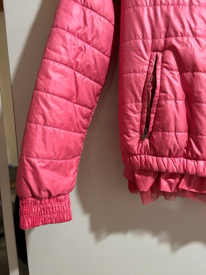 Parlak Pembe Kısa Fermuarlı Kadın Mont - Görsel 2