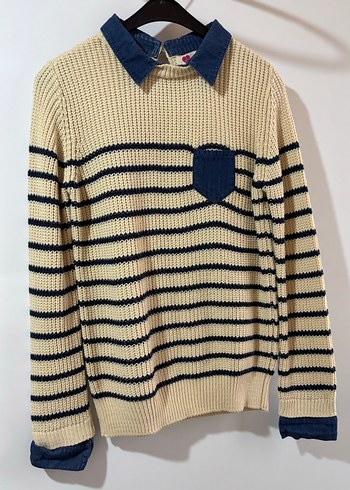 Nakışlı Mavi Triko Kadın Kazak - Görsel 2