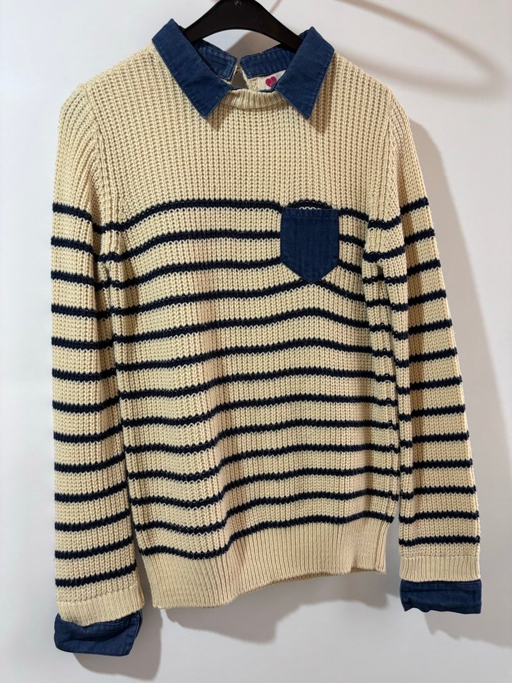 Nakışlı Mavi Triko Kadın Kazak - Görsel 2