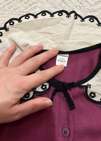 Bordo Kız Çocuk Fırfırlı Örme Elbise - Görsel 2