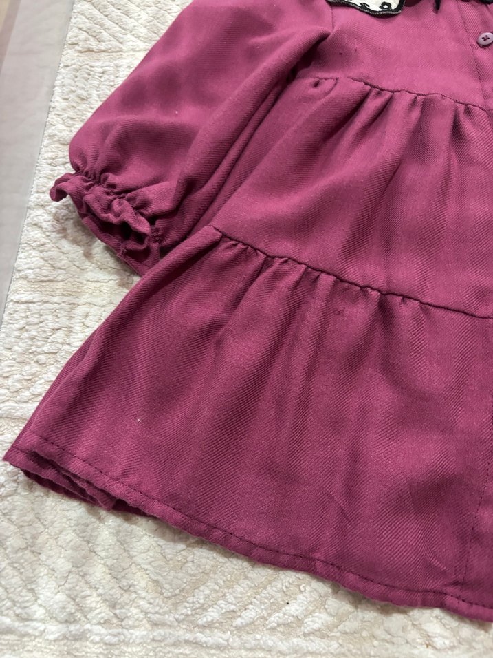 Bordo Kız Çocuk Fırfırlı Örme Elbise - Görsel 4