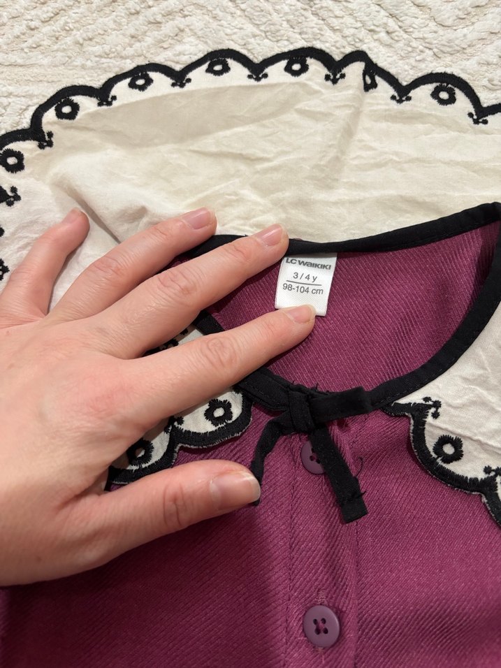 Bordo Kız Çocuk Fırfırlı Örme Elbise - Görsel 2