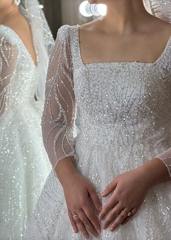 Işıltılı Uzun Kollu Prenses Gelinlik - Görsel 2