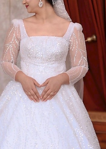 Işıltılı Uzun Kollu Prenses Gelinlik - Görsel 6