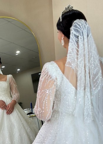 Işıltılı Uzun Kollu Prenses Gelinlik - Görsel 3