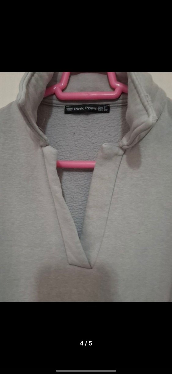 Gri V Yaka Kadın Sweatshirt - Görsel 4