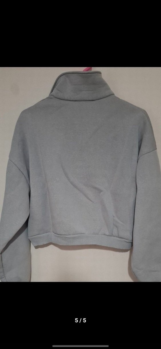 Gri V Yaka Kadın Sweatshirt - Görsel 5